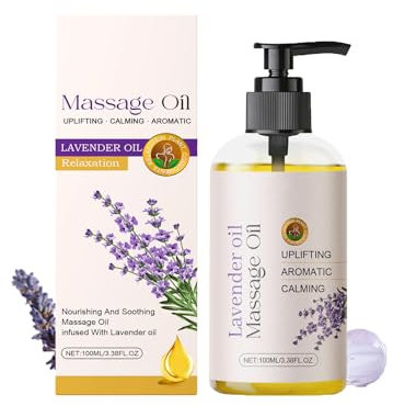 Massageöl Wohltuend Entspannende, Körperöl mit Duft, Natürlicher Pflegeöl-Komplex mit Rosmarin, Zitrone, Eukalyptus, Vanille, Rose, Lavendel mit Vitamin E, für Trockene & Sensible Haut (Lavendel)