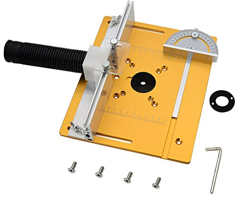 JDQTPOET Milling Table Insert Plate, Aluminum Router Table Top with Back Fence & Angle Ruler, Universal Cutting Machine Flipboard for Woodworking Benches (Gold)