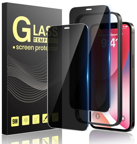 Guretok 2 Stück für Panzerglas Sichtschutz für iPhone 12/12 Pro Schutzfolie mit Rahmen 6,1 Zoll, Dunkle Schutzglas für iPhone 12/12 Pro Privacy Glas [Kratzfest] [9H-Härte] [Anti-Spy Folie]