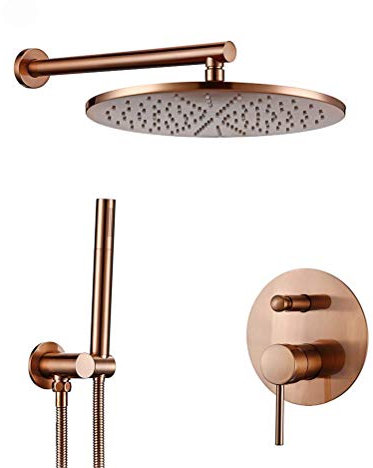 VNNHGB Duscharmatur-Set aus gebürstetem Messing in Roségold, Wandmontage, Badezimmerarmatur mit Umsteller, Duscharm, Handbrause-Set mit 8 Regenduschköpfen