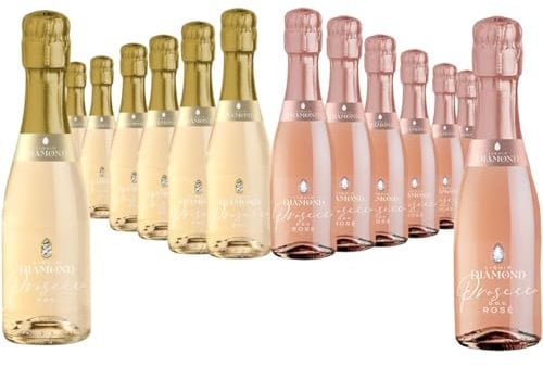Liquid Diamond Prosecco Mini 20cl Mixed Multipack - Premium Sparkling Rosé and DOC Prosecco from the heart of Italy, perfect for gifting, weddings and parties - Pack of 24 | 10.5% ABV