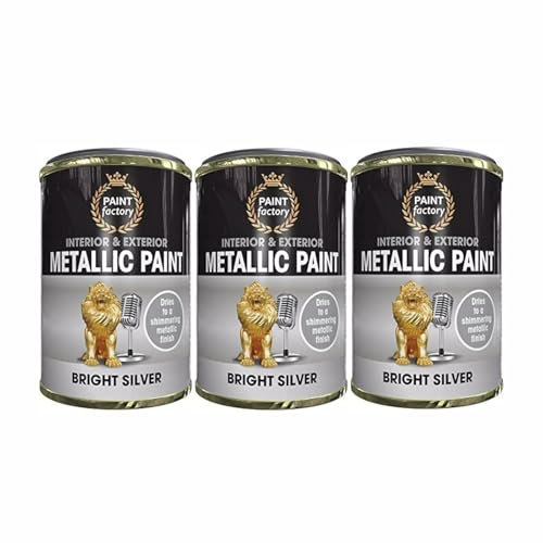 PNJB Bright Silver Metallic Paint, Interior & Exterior, Ideal On Metal, Quick Drying, Wood And Concrete, Protective Coating, Longlasting, 300ml (3PCS)