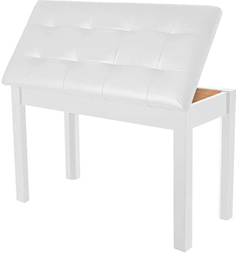 AODSK Piano Bench with Padded Cushion and Storage Compartment for Music Books,Solid Wood Keyboard Bench Duet Piano Bench,White Piano Stool,29.13''x12.99''x18.11 Inches