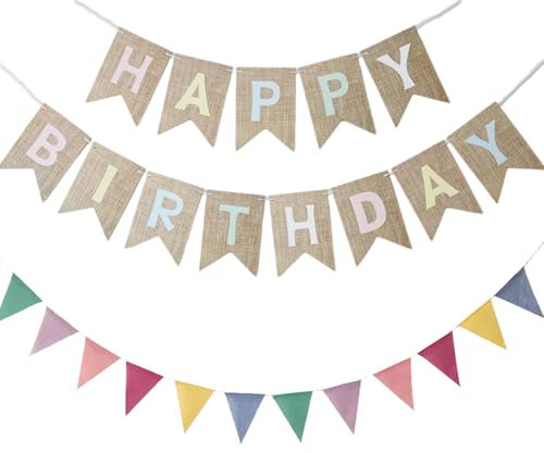 2 Stück Geburtstagsgirlande, Wimpelkette, Vintage Girlande Geburtstag, Happy Birthday Deko, Happy Birthday Girlande, Herzlichen Glückwunsch Girlande, Happy Birthday Banner Für DIY, Geburtstag Party