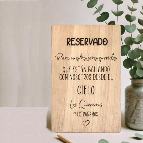 Carteles Rincones Boda (Candy Bar, en recuerdo...) | Decoración Boda En recuerdo de los que no están | Reservado al cielo | 26 x 17 cm | Cartel Boda en madera| Lulamuk