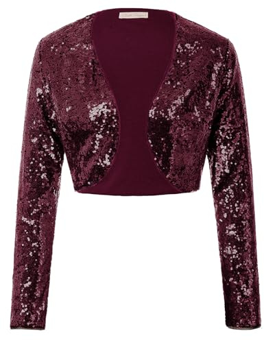 Belle Poque Damen Elegant Formal Pailletten Shrug Bolero Langarm Abend Party Shrugs