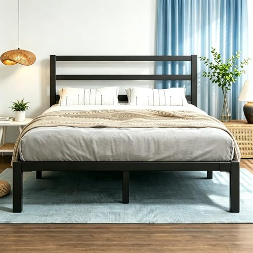 E-Motie Metallbett 160x200 mit Kopfteil & Stauraum unter dem Bett, Schwarz | Einzelbett aus Metall für Jugendliche mit Lattenrost, geräuscharme, stabile Konstruktion und einfache Montage