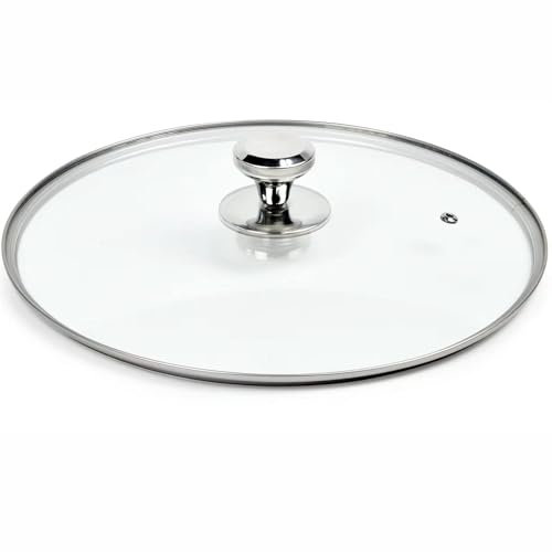 13 In Glass Lid for Frying Pan, Tempered Replacement Cover Compatible with All 13 inches Cookware for Skillets, Round Cast Iron, Cast Aluminium, Stainless Steel Pans &Pots