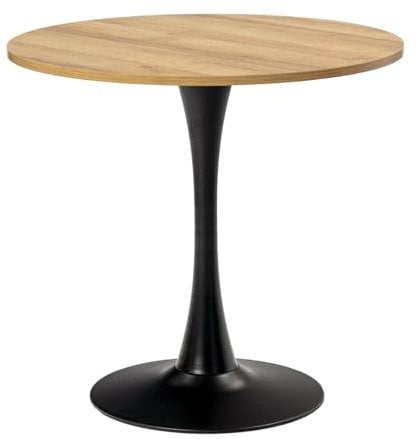 MEUBLE COSY Table Salle à Manger Ronde Vintage 2-4 Personnes pour Salon Cuisine Bureau, en Bois d'ingénierie et Métal, Chêne + Noir, 80x80x75cm