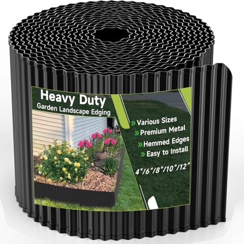 Gewellte Garteneinfassung, 3 x 6 m, verzinkter Stahl, Landschaftseinfassung und Rasenkante, Metall-Gartenumrandung für Blumenbeete, Garten, Rasen, Hochbeete und Baumumrandung (schwarz)