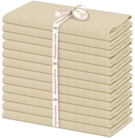Showgeous 12 Stück Leinen Baumwoll Servietten 40x40cm Dinner Stoffserviette Baumwolle Mischgewebe Serviette Waschbar Wiederverwendbar Flachs Servietten für Dinner Party(Leinen)