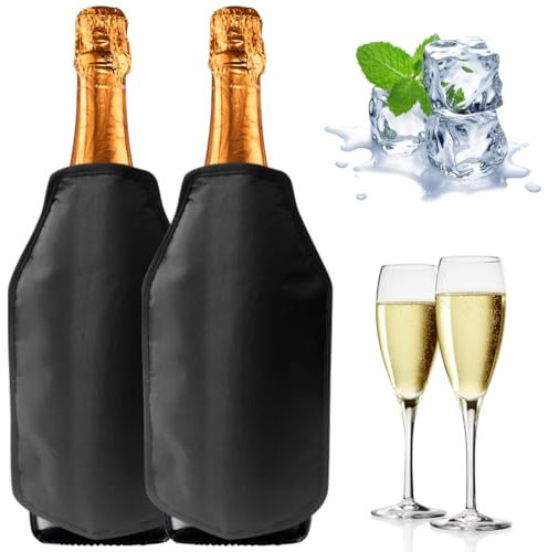 RANJIMA Weinkühler Manschette 2er Set, Kühlmanschette für Wein, Sekt, Champagner, Flaschen, Wiederverwendbarer Flaschenkühler Hülle Unterwegs Weinmanschette Weinflaschenkühler für Partys, BBQ, Schwarz