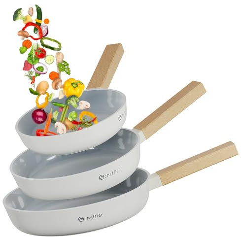 Pfannenset Scheffler Pfanne 20/24/28cm,Bratpfanne Pfannen,beschichtete Pfanne,Pfanne Induktion mit Antihaft-Beschichtung,geeignet für alle Herdarten(Weiß-1)