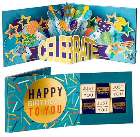 Patisserie Valerie Blue 3D Pop-Up Birthday Card, 8 Chocolates | Slide-Out Chocolate Tray, Neapolitan Milk Selection, Intricate 3D Design, Surprise Reveal, For Friends Family & Colleagues