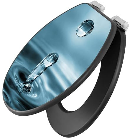 banjado Toilettendeckel anthrazit mit Absenkautomatik - WC Sitz mit Absenkautomatik anthrazit - Klodeckel grau - Toilettensitz dunkel - edle Klobrille - Wassertropfen