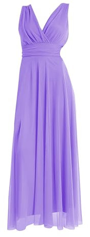 VALORIALUXE Abito Lungo da Cerimonia Donna in Tulle Elasticizzato con Scollo a V – Made in Italy (IT, Testo, L, Regular, Regular, Lilla)