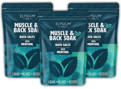 Elysium Spa Muscle and Back Soak Bath Salts for Men with Menthol 450g x 3 Pack – Epsom Bath Salts Muscle Recovery Bundle by Great British Home