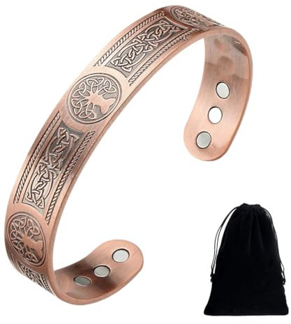 JAWUZ 1 pezzi Braccialetti Magnetici in Rame Massiccio Braccialetto Regolabile Magnetico Albero della vita con Magneti in Rame per Uomo Donna