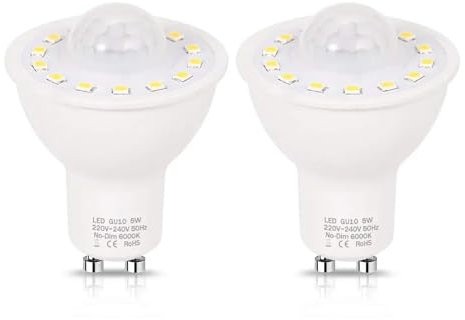 HYBMRQVD Ampoules LED GU10 à détecteur de Mouvement PIR, équivalent 50 W, 500 LM, Blanc Chaud, pour escaliers, Garage, Couloir, allée