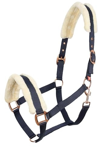 Imperial Riding Halfter Classic Fur aus robustem Nylon, extra weiche Kunstfellpolsterung, verstellbar mit Karabiner, luxuriöse Gold- & Roségold-Details, komfortables Pferdehalfter, Navy-Rosegold, Pony