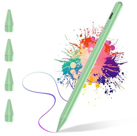 Pencil (2018-2025) with Magnetic Absorption and Palm Rejection, Stylus Pen for iPad 6/7/8/9/10/A16, Mini 6/5, Air M2/M3/5/4/3, Pro 13/11/12.9-inch M4 (pale lilac green)