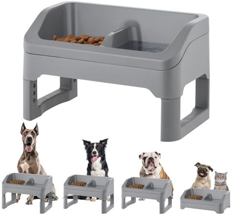 IRIS USA Elevated Dog Bowls Adjustable Stand, Raised Feeding Station with Removable Double Food and Water Bowls, Easy Clean Design, Indoor Pet Feeding System for Small to Large Dogs, Gray