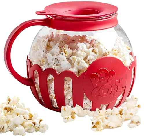 Popcorn Maker, 2,13L Mikrowellen Popcorn Maker, Geeignet für Geschirrspüler, Pot Microwave Air Popcorn Snack, Butter Popcorn Machine, Geeignet für Geburtstagsfeier Familienfeier Party Picknick, Rot