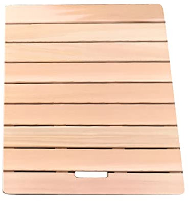 Tapis de bain en bois naturel, antidérapant, tapis de salle de bain intérieur/extérieur, facile à nettoyer, lattes de douche en teck, 70 x 80 cm, couleur claire Caillebotis.