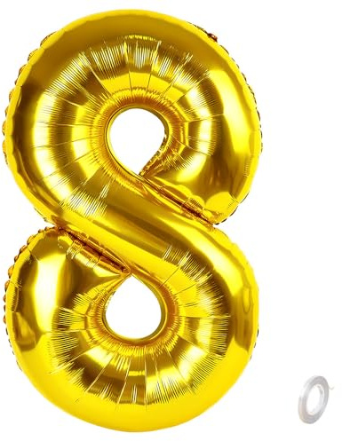 Balorise 40 Zoll Aluminium Luftballon Gold Zahl 8, Helium Unterstützt, Ballon Nummer 0-9, 10-100 (101cm), große Folienballons Dekoration für Geburtstagsfeier, Hochzeit, Jubiläum