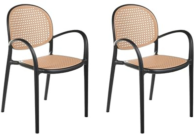 Beliani Retro Set of 2 Dining Chairs Outdoor Garden Stackable Plastic Black Povoletto