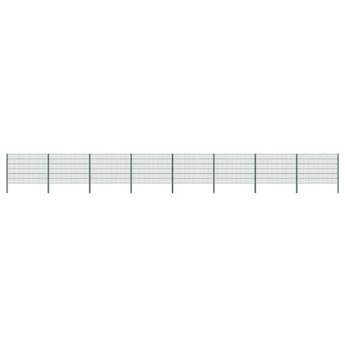 QJBSAVVA Doppelstabmattenzaun Set 24 Felder 1,65x0,4 m & 9 Pfosten 13,6x1,2 m grün pulverbeschichtetes Eisen modern & wetterfest für Garten Terrasse Balkon