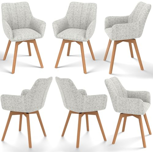WAFTING Esszimmerstühle 6er Set drehbar, Armlehnstuhl drehbar 360°, Moderner Polsterstuhl Stuhl Prague, Stühle für Esszimmer, Küchenstuhl für Wohnzimmer, Arbeitszimmer, Schlafzimmer, Beige