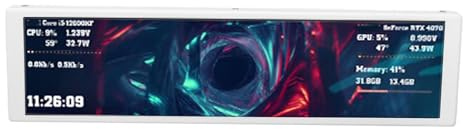 Bewinner 9.2in Computer Case Secondary Screen Landscape Portrait Mode Dynamic Video Theme FHD 1920x462 PC Sensor Panel Temperature Display, Simple Setup and Quick Start, Supports Many (White)