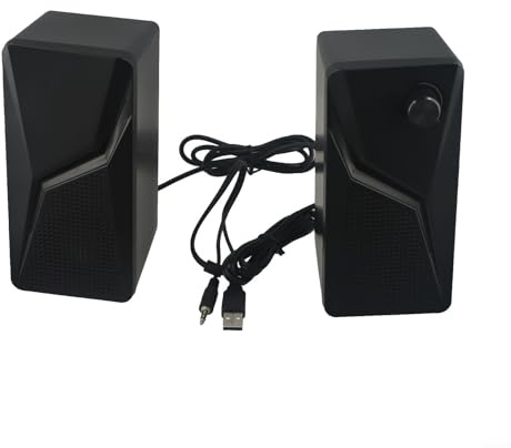 Hasaller USB Wired PC Gaming Speakers with Hi-Fi Sound Strong Bass RGB and Built-in Microphone for Desktop Setup Black 17.5 x 16.5 x 10 cm