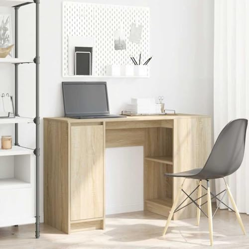 WEMYUFURN Schreibtisch Sonoma-Eiche 120x42x76 cm Holzwerkstoff, Computertisch mit viel Stauraum für Büro und Wohnzimmer, Stabiler Sekretär für Laptop und Dokumente, Pflegeleichte Oberfläche