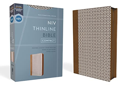 NIV, Thinline Bible, Compact, Leathersoft, Brown/White, Zippered, Red Letter, Comfort Print
