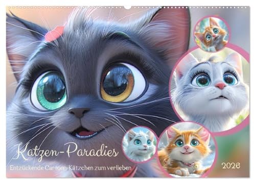 Katzen-Paradies. Entzückende Cartoon-Kätzchen zum verlieben (Wandkalender 2026 DIN A2 quer), CALVENDO Monatskalender: Ein zauberhafter Cartoon-Kalender für alle Katzenliebhaber (CALVENDO Tiere)