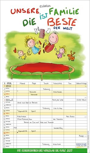 Unsere Familie ist die beste! 2026: Familienkalender - 6 breite Spalten mit viel Platz. Hochwertiger Familienplaner mit Ferienterminen, Vorschau bis März 2027 und tollen Extras. 27 x 46 cm.