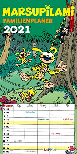 Marsupilami Familienplaner 2021: Monatskalender mit fünf Spalten pro Seite