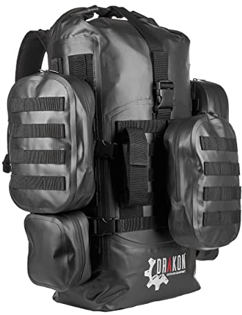 Drakon Outdoor-Rucksack, wasserdicht, 40 l, ideal für Bootfahren, Camping, Jagd, Kajakfahren, schwarz gepolsterte, verstellbare Gurte mit MOLLE-System, Carbon, L, Reiserucksäcke, carbon