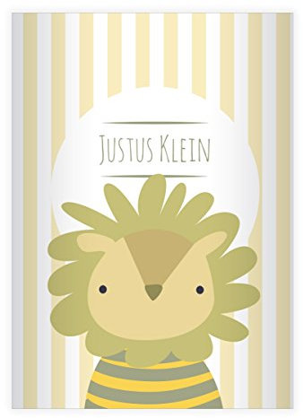 Kartenkaufrausch 4 personalisierte, Süße Streifen DIN A4 Schulhefte, Schreibhefte mit kleinem Löwen in gelb Lineatur 27 (liniertes Heft)