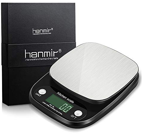 hanmir Digital Kitchen Scale, Electronic Weighing Scale with LCD Display, 3Kg/1g, Stainless Steel Accurate Kitchen Scale, Black (Batteries Included)