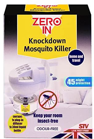 Zero In Knockdown Plug-In Mosquito Killer - Odour-Free Plug-In Insect Repellent Unit - Kills Mosquitoes, Midges, & Biting Insects on Contact - Provides Up to 45 Nights of Protection - 30ml Bottle
