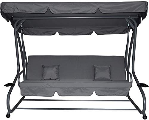 Pure Home & Garden 4 Sitzer Hollywoodschaukel Askim grau - Gartenschaukel - Schaukel zum Sitzen, Liegen und Entspannen - inklusive Bettfunktion, einfache Montage - bis 240 kg belastbar - 232 cm