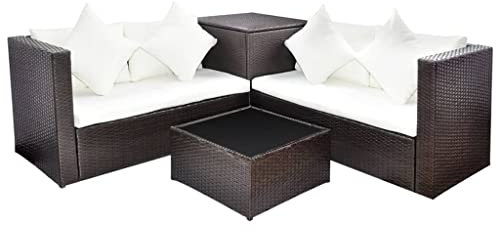 vidaXL Gartenmöbel 4-TLG. mit Auflagen Sitzgruppe Sitzgarnitur Lounge Sofa Gartensofa Gartenset Sofagarnitur Rattanmöbel Poly Rattan Braun