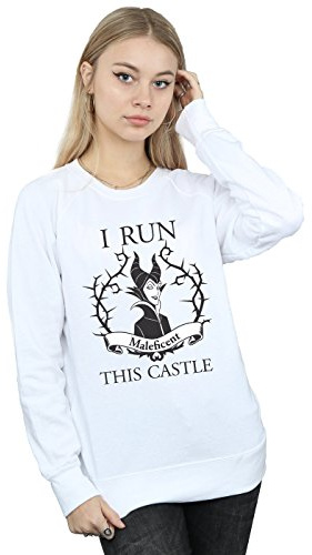 Disney Women's Maleficent I Run This Castle Sweatshirt White X-Large