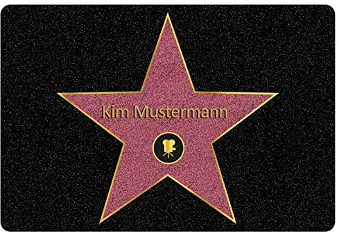 Personalisierte Fußmatte | Schmutzfangmatte mit Walk of Fame Stern | Geschenk zum Geburtstag, Einzug, Weihnachten | Fussmatte als Einweihungsgeschenk | Türmatte mit Namen & Motiv | 60x40cm ohne Rand
