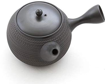 Gyokko Japanische Teekanne Grüner Tee, Keramik Kyusu Tokoname Japan. Schwarz. Integriertes Tee-Sieb, nicht glasiert