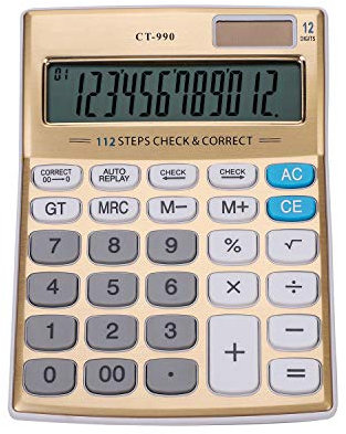Desktop Calculators Dual Power Accounting Calculator Large Display 12-Digit Computer Financial Calculator Big Button for Business Office School Calculating Gold