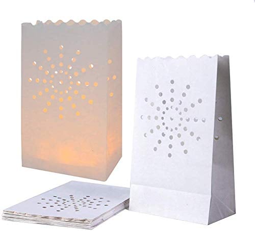 JAHEMU Lichttüten Papierlaternen Kerzentüten Kerze Taschen Weiß Candle Bags für Hochzeiten Geburtstage Weihnachten Dekorationen Sonnenförmiges Design 20 Stück
